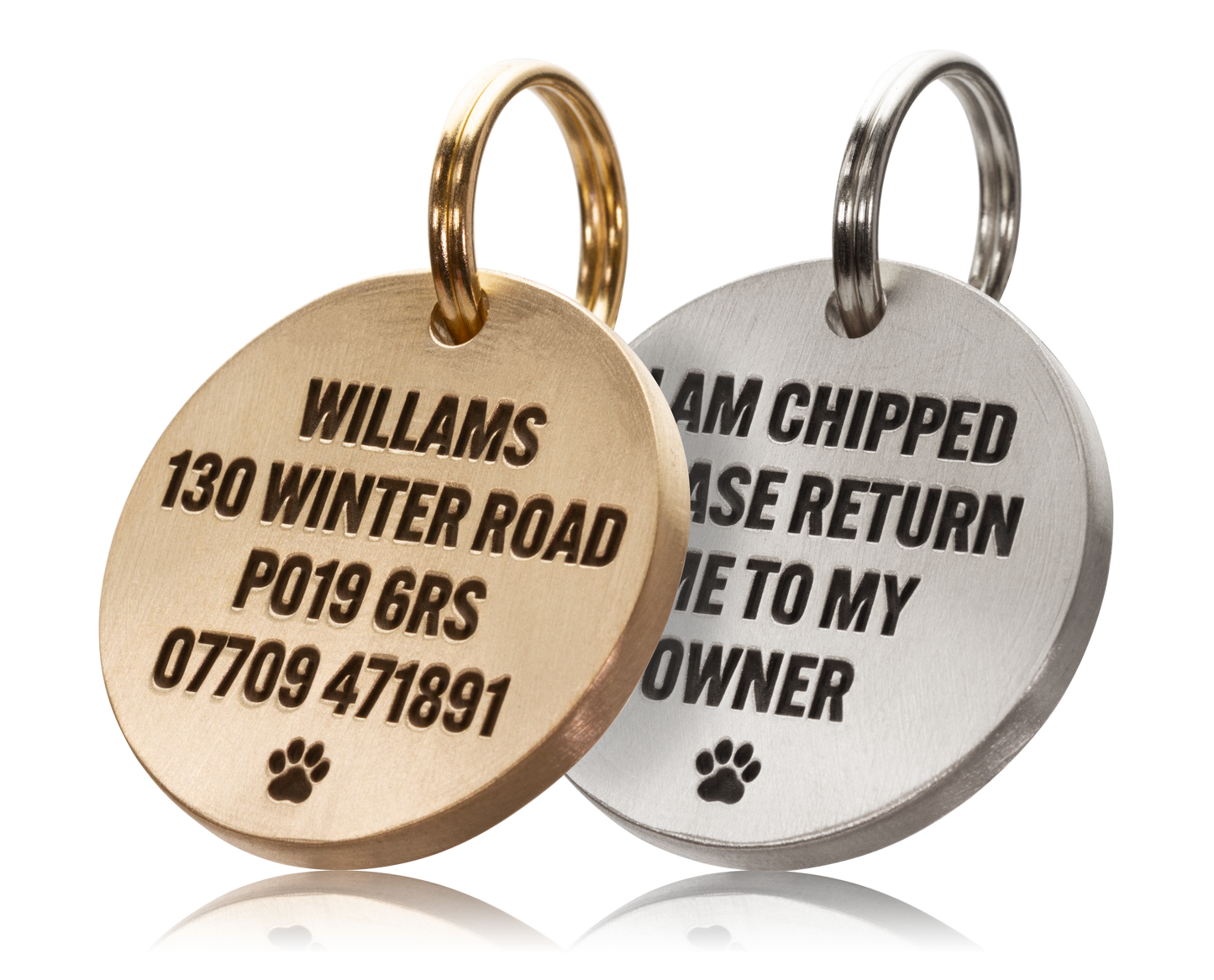 Deep Engraved, Solid Brass / Stainless steel Dog / Pet ID Tag