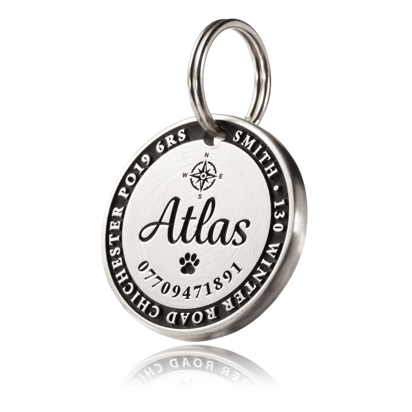 Deep Engraved, Solid Brass / Stainless steel Dog / Pet ID Tag / Compass Design