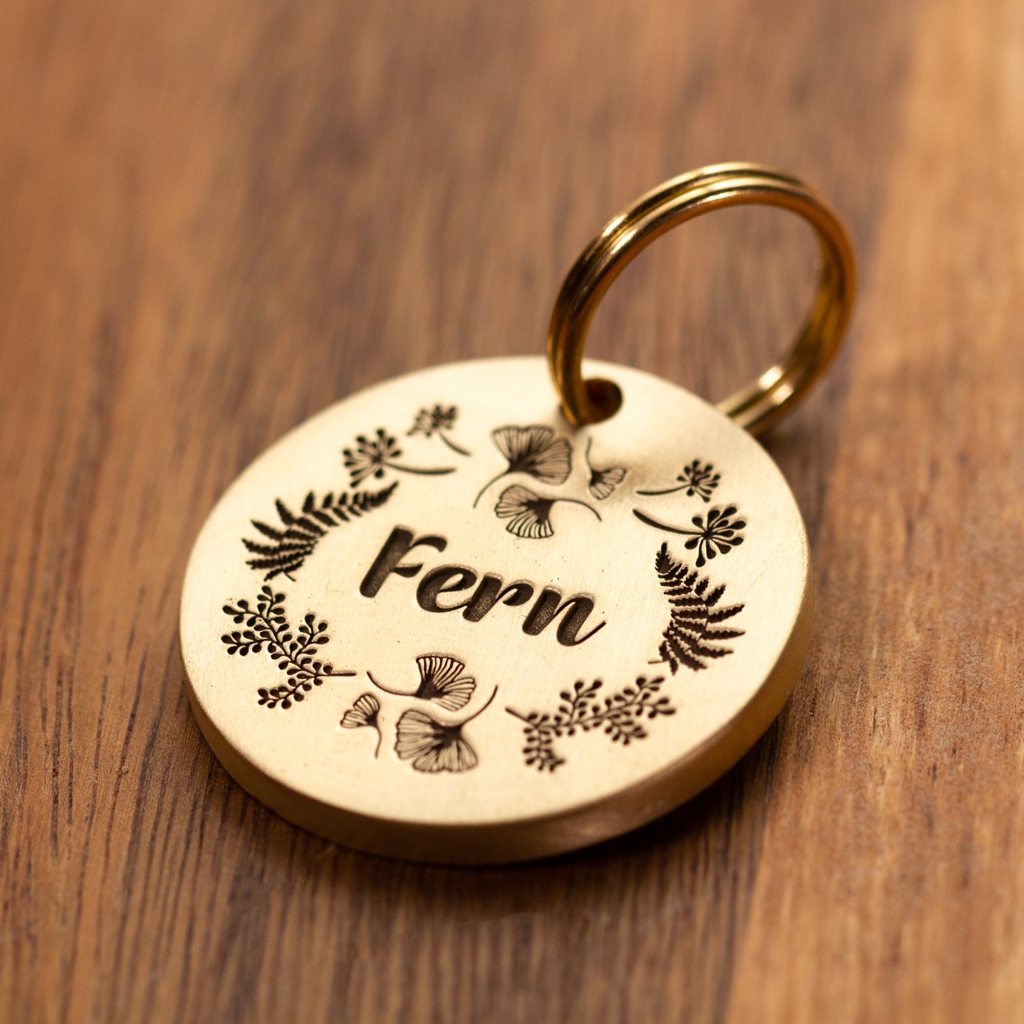Botanical Design, Deep Engraved, Solid Brass / Stainless steel Dog / Pet ID Tag