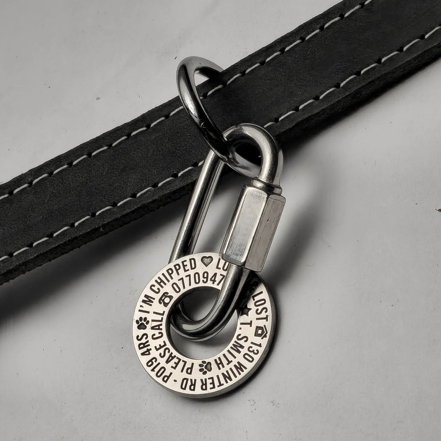 Heavy Duty, Deep Engraved, Stainless Steel Dog / Pet ID Tag with attachable D-Link