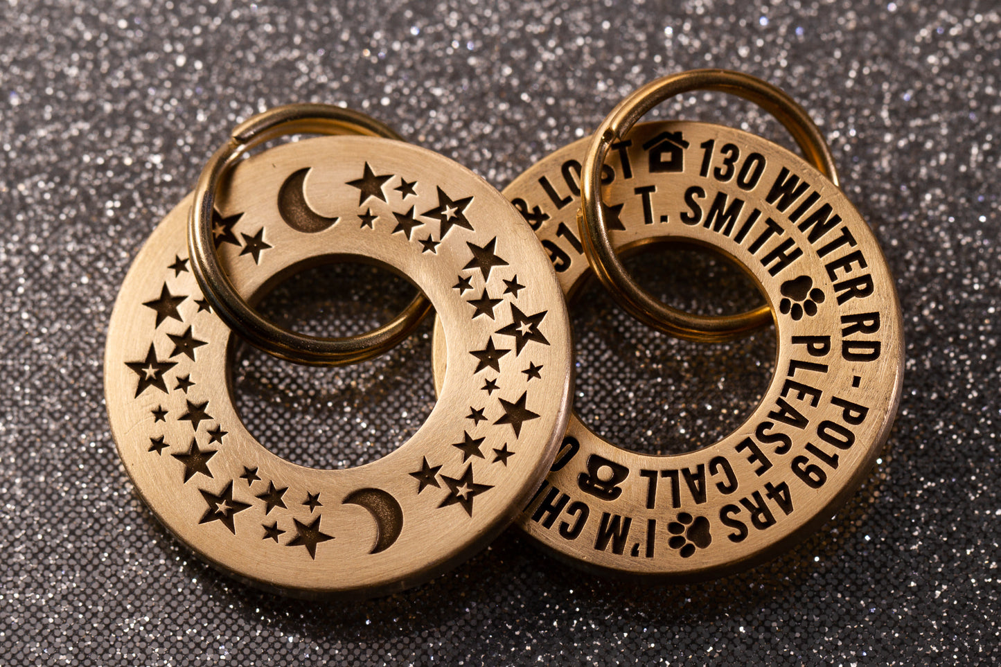 Moon & Stars 28mm Solid Brass or Stainless Steel Dog/Pet ID Tag
