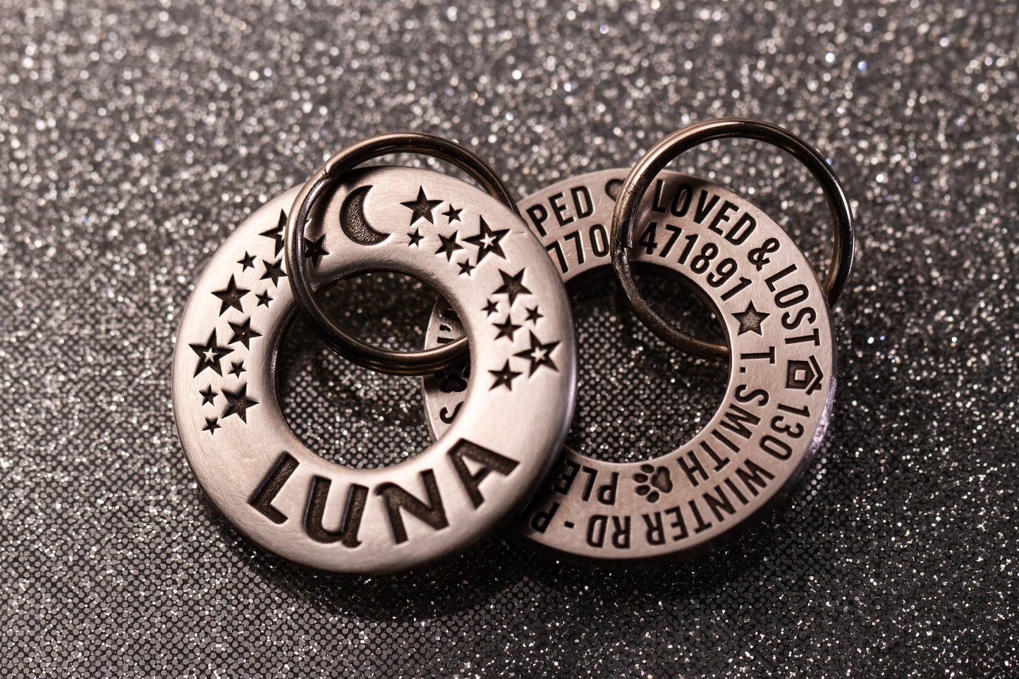 Moon & Stars 28mm Solid Brass or Stainless Steel Dog/Pet ID Tag
