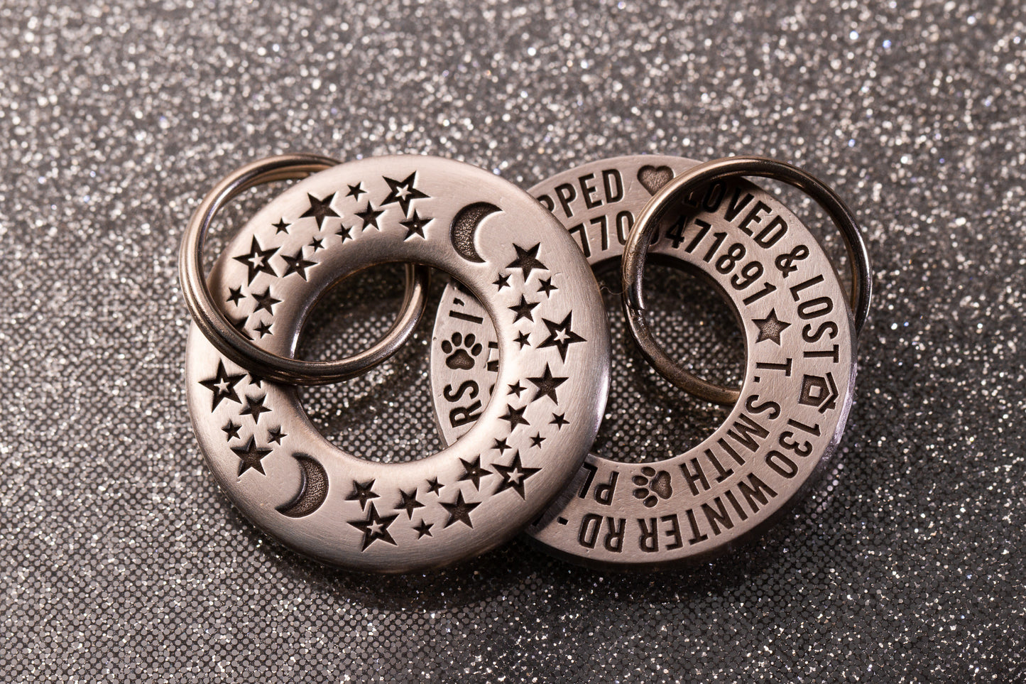 Moon & Stars 28mm Solid Brass or Stainless Steel Dog/Pet ID Tag