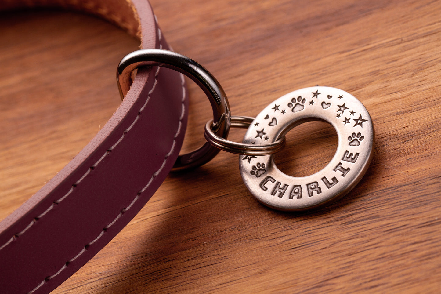 Stars & Paws Design - 28mm Solid Brass or Stainless Steel Dog/Pet ID Tag