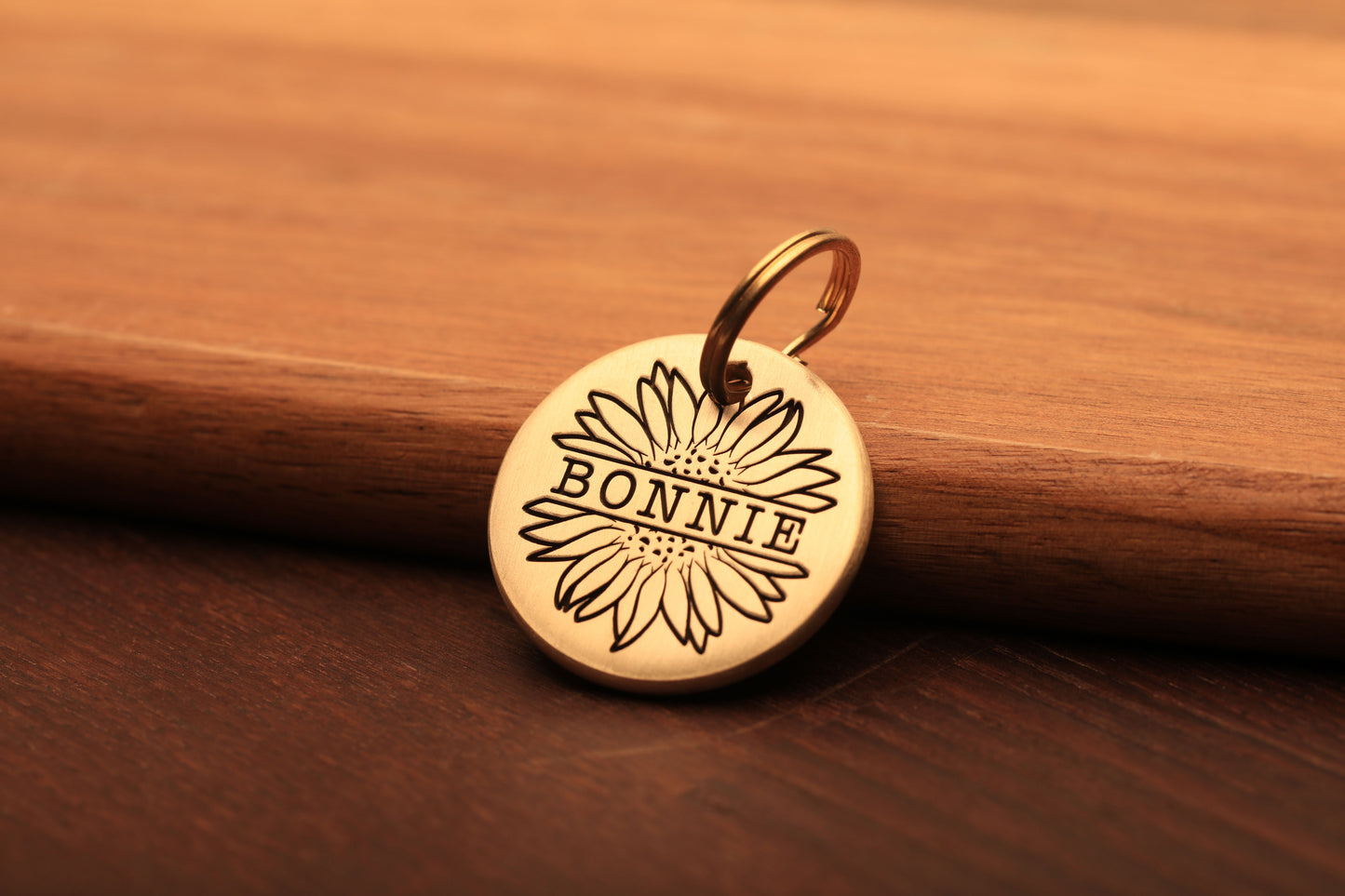 Sunflower Design, Deep Engraved, Solid Brass / Stainless steel Dog / Pet ID Tag