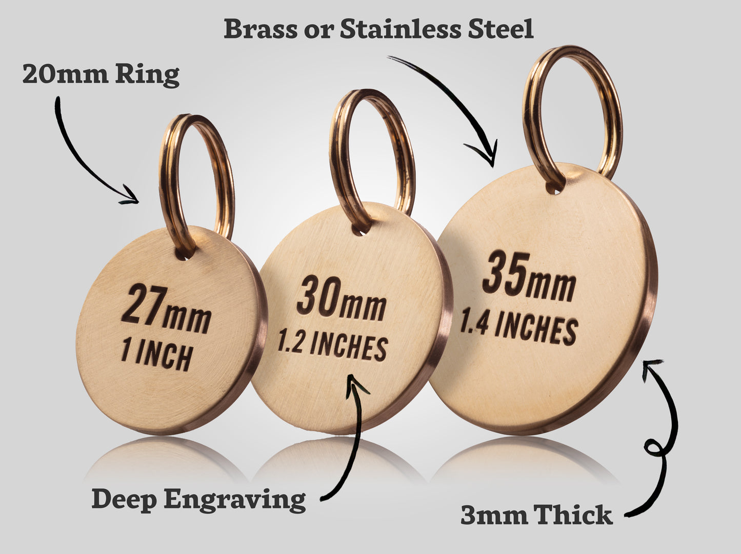 Deep Engraved, Solid Brass / Stainless steel Dog / Pet ID Tag