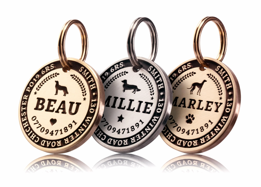 Deep Engraved, Solid Brass / Stainless steel Dog / Pet ID Tag / Dog Breed Silhouette design