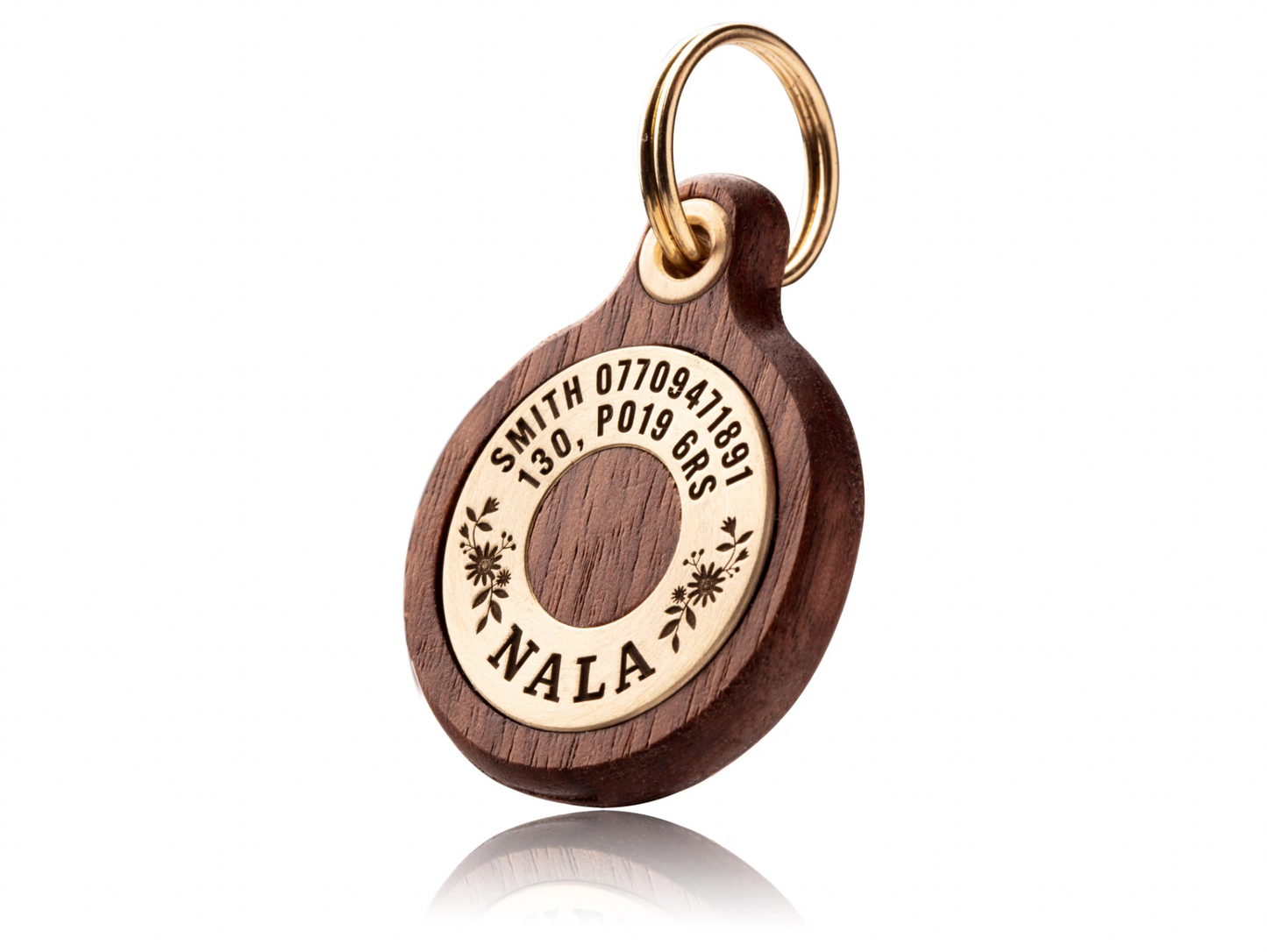 Deep Engraved, Wood & Solid Brass Pet ID Tag