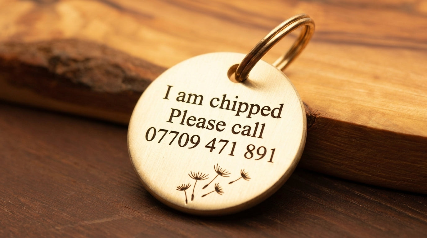 Dandelion Design, Deep Engraved, Solid Brass / Stainless steel Dog / Pet ID Tag