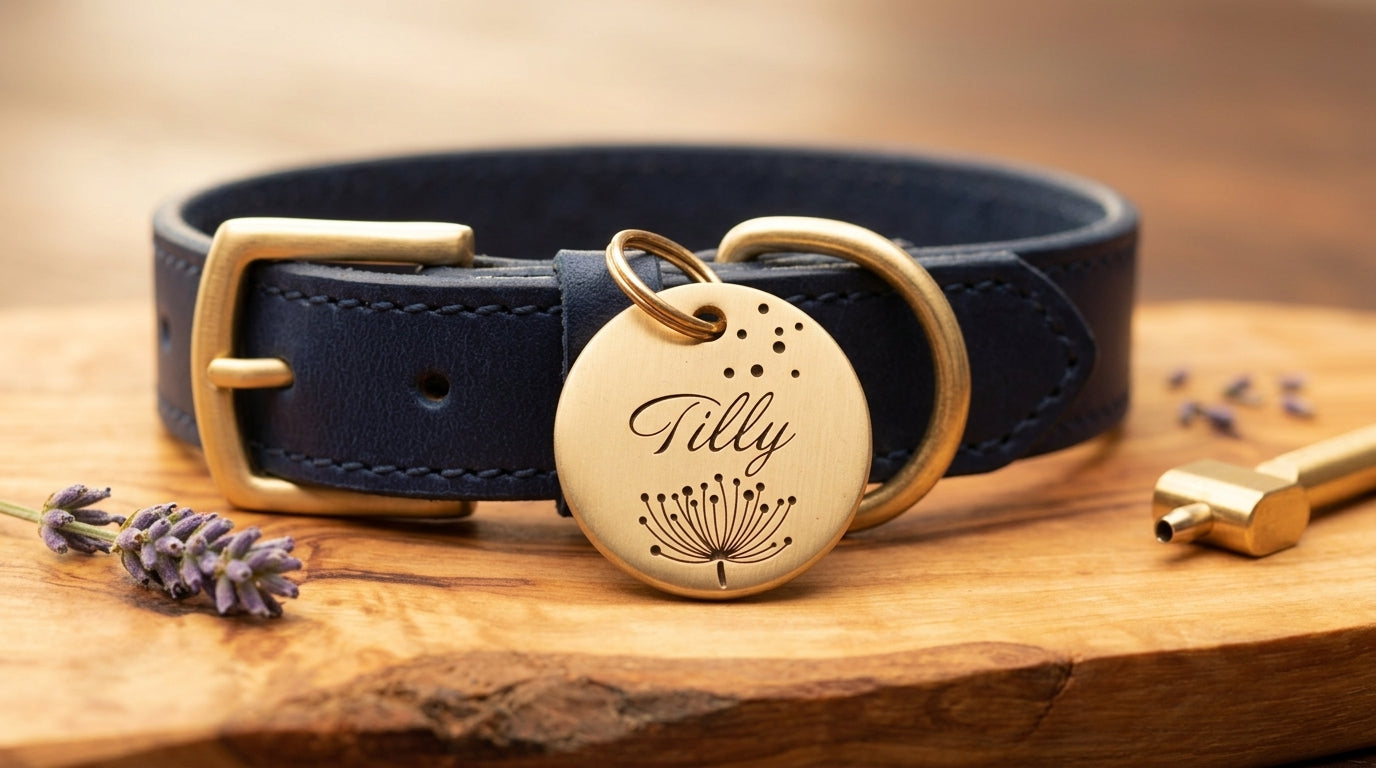 Dandelion Design, Deep Engraved, Solid Brass / Stainless steel Dog / Pet ID Tag