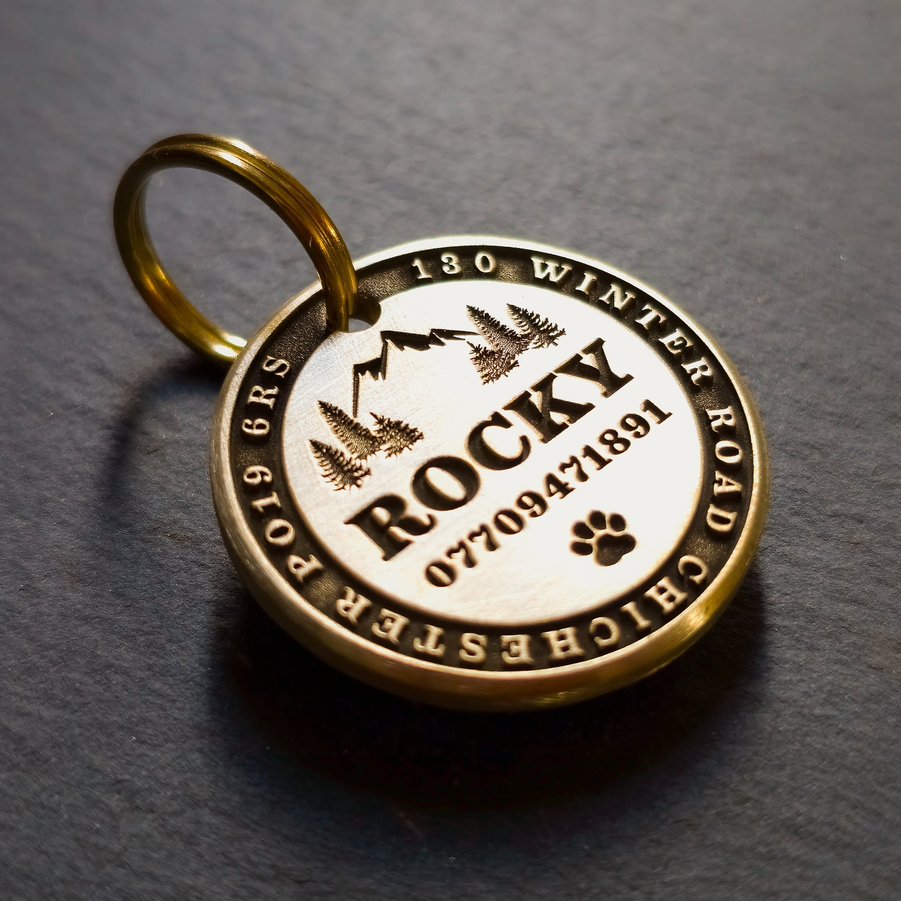 Large Solid Brass Rivet-On ID Tag For Dog Or Horse Collar – Personalized Available